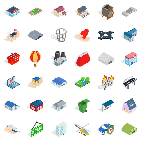 City house ikoner set, isometrisk stil — Stock vektor