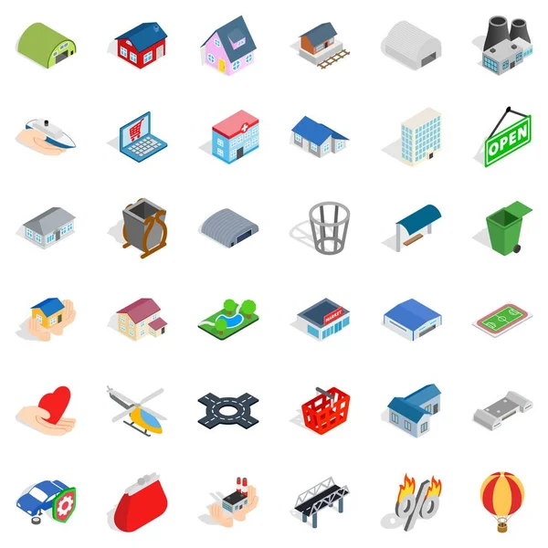 Conjunto de iconos de elementos de ciudad, estilo isométrico — Vector de stock