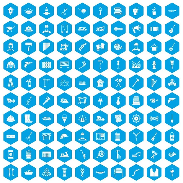 100 icone utensili set blu — Vettoriale Stock