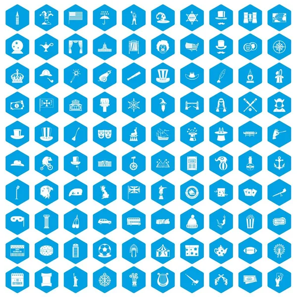 100 silindir şapka simgeleri mavi ayarla