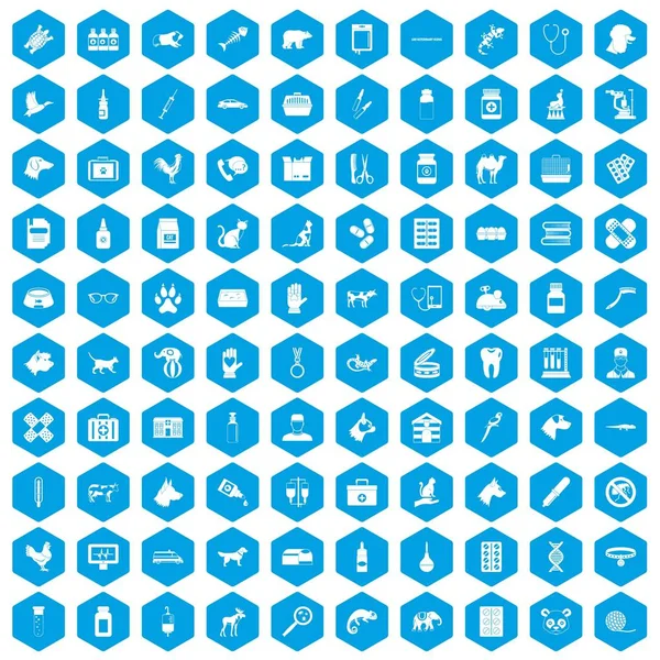 100 hayvan hastalıklarıyla ilgili simgeleri mavi ayarla