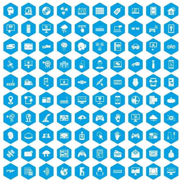 100 sanal simgeleri mavi ayarla — Stok Vektör