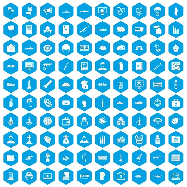 100 iconos de guerra azul — Vector de stock