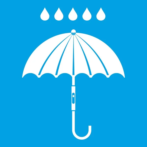 Regenschirm und Regentropfen Symbol weiß — Stockvektor