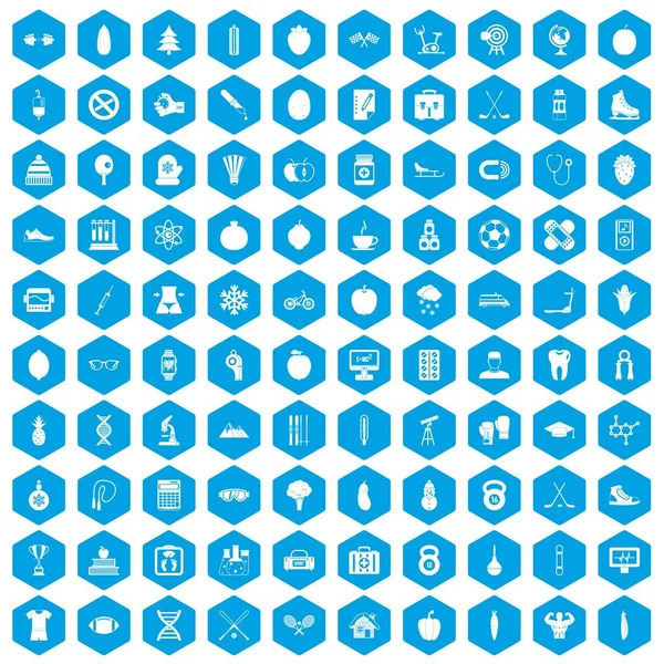 100 iconos bien persona conjunto azul — Vector de stock