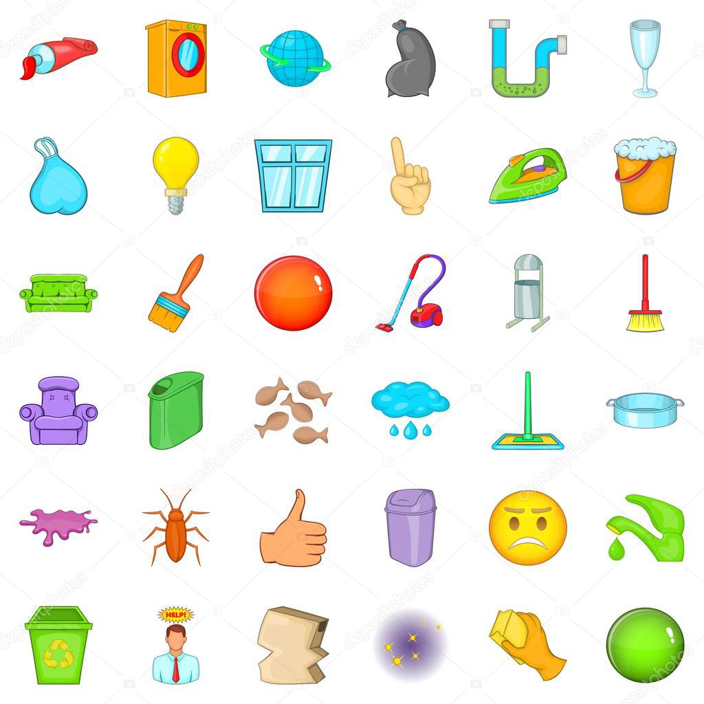 Cleaning work icons set. Cartoon style of 36 cleaning work vector icons for web isolated on white background