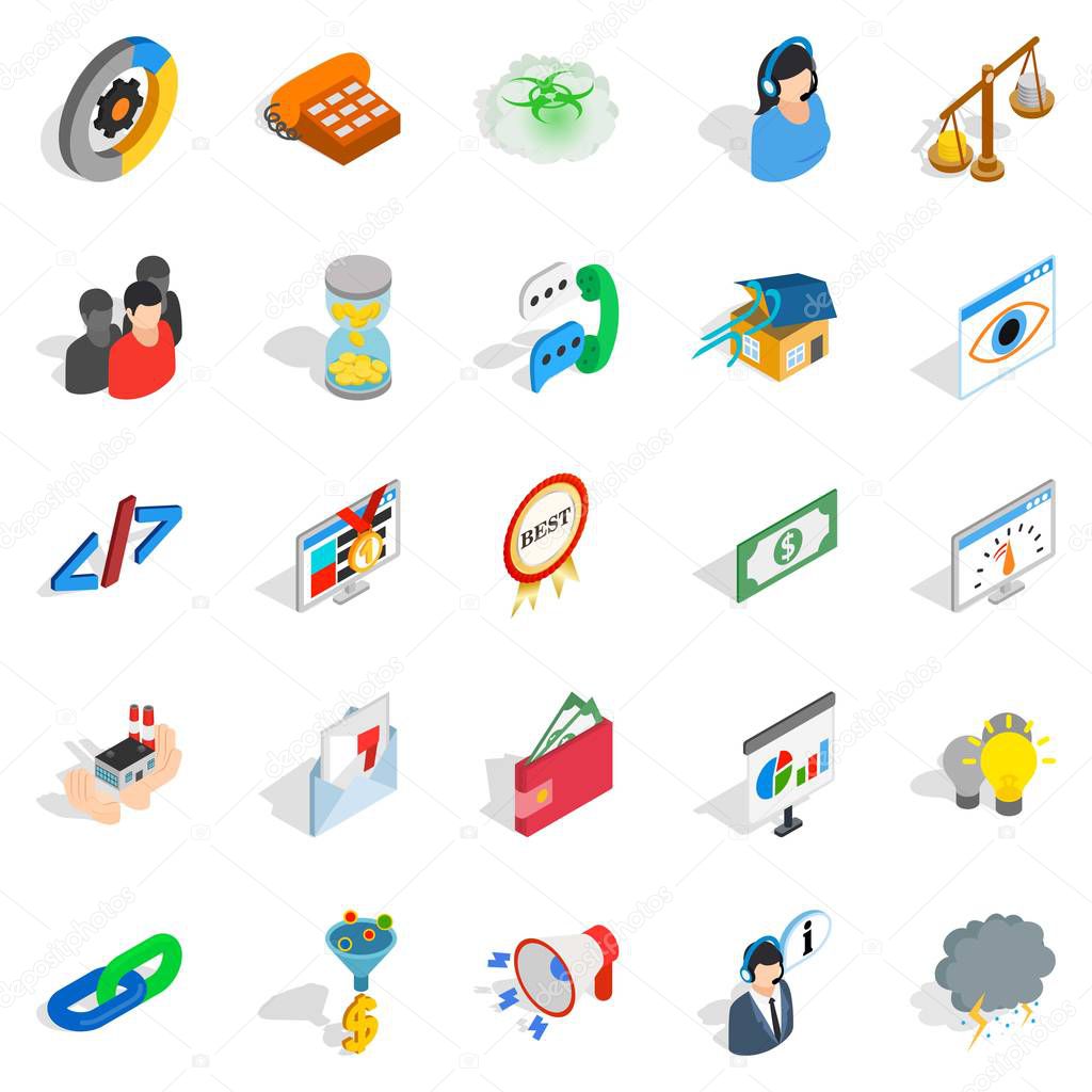Conference center icons set, isometric style
