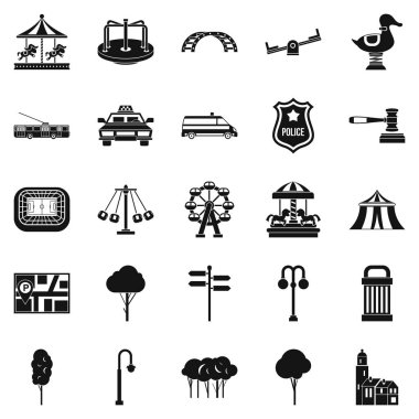 Kentsel eğlence parkı Icons set, basit tarzı