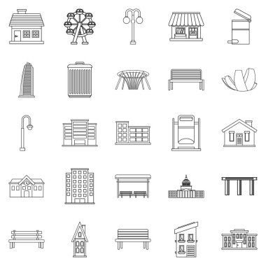 İlginç yerler Icons set, anahat stili