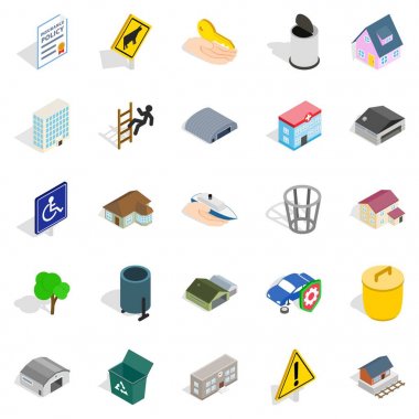 Şehir binaları Icons set, izometrik tarzı