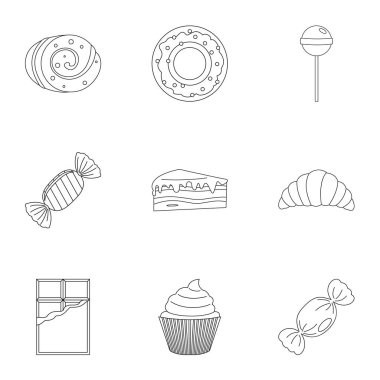 Tatlı tatlılar simge seti, anahat stili