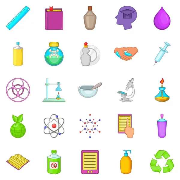 Conjunto de iconos de experiencia química, estilo de dibujos animados — Archivo Imágenes Vectoriales