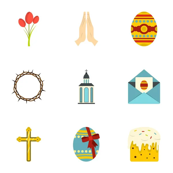 Velikonoční sada ikon, plochý — Stockový vektor