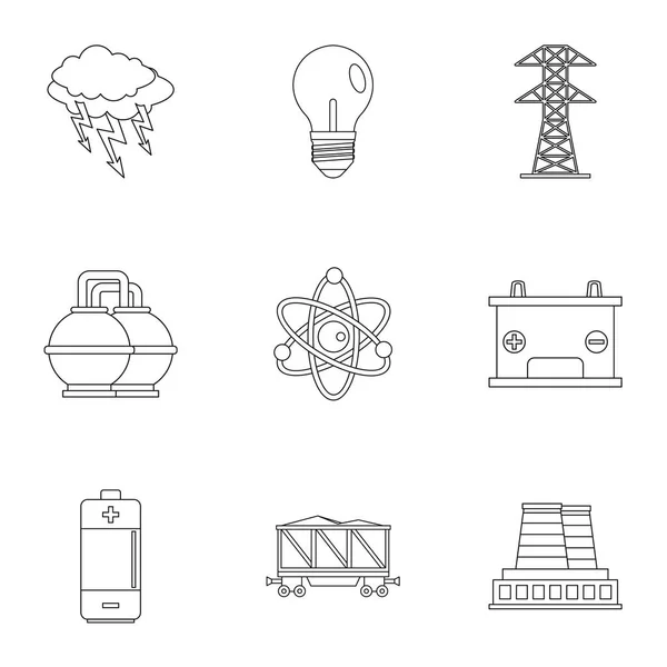 Conjunto de iconos de generación de energía, estilo de esquema — Vector de stock
