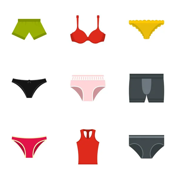 Lingerie pictogrammenset, vlakke stijl — Stockvector