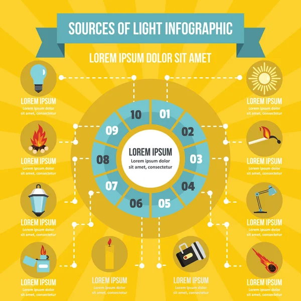Işık Infographic kavramı, düz stil kaynakları — Stok Vektör