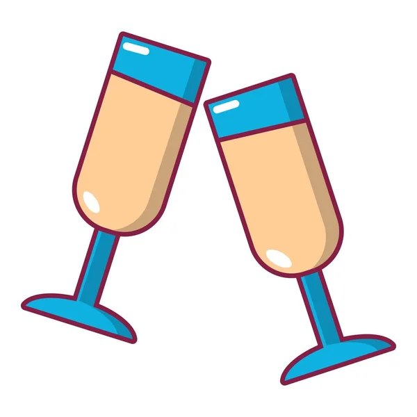 Glasögon av champagne ikon, tecknad stil — Stock vektor