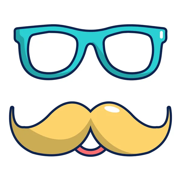 Nerd lunettes et moustaches icône, style dessin animé — Image vectorielle