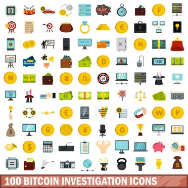 100 bitcoin soruşturma simgeler kümesi, stil düz