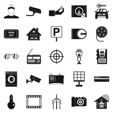 Gözetim kameraları Icons set, basit tarzı