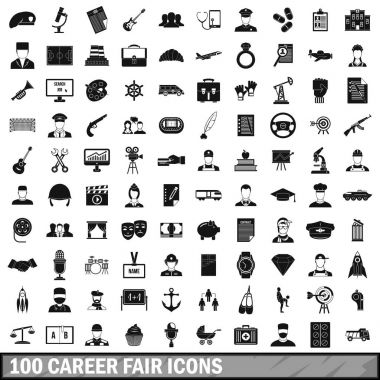 100 Kariyer Fuarı Icons set, basit tarzı