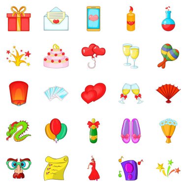 Stil Icons set parti, çizgi film