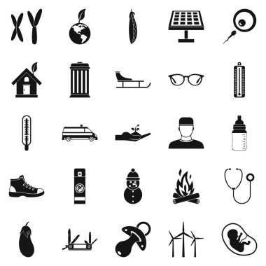 Çocuklar kamp Icons set, basit tarzı