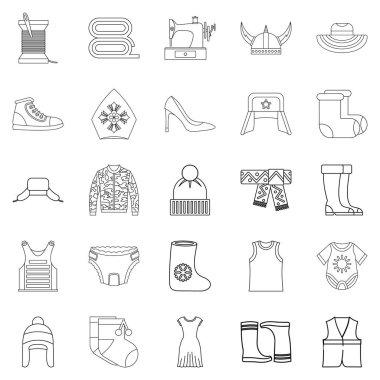 İğne işi Icons set, anahat stili