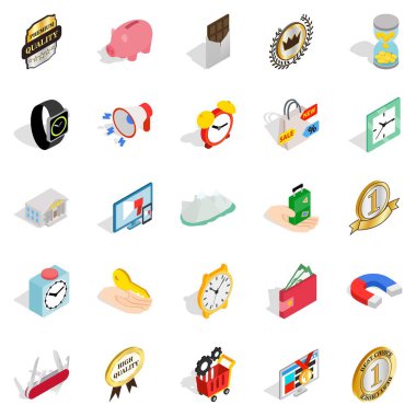 Madeni para Icons set, izometrik stili