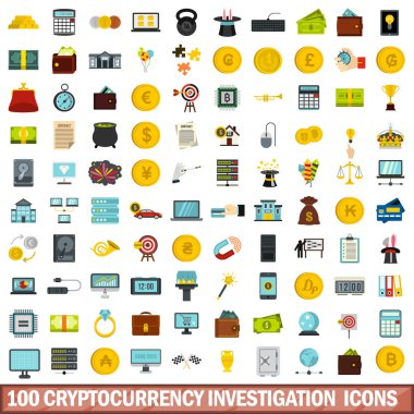 100 cryptocurrency soruşturma Icons set