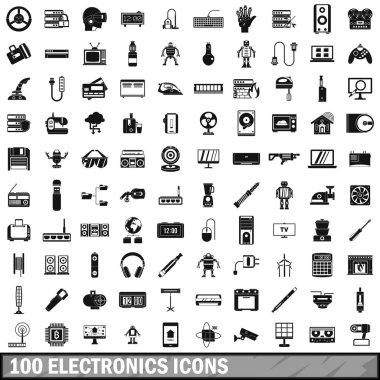 100 elektronik Icons set, basit tarzı