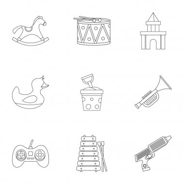Çocuklar simge seti, anahat stili için oyuncaklar