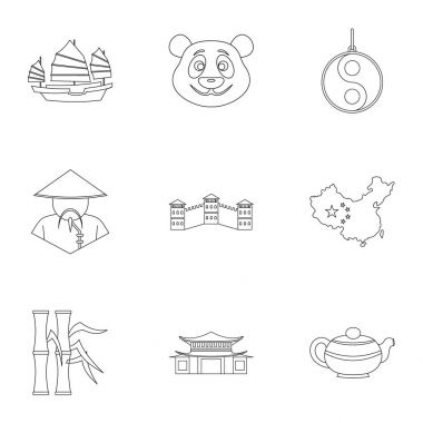 Ülke Çin simge seti, anahat stili