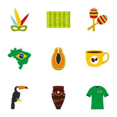 Brezilya ülke simge seti, düz stil