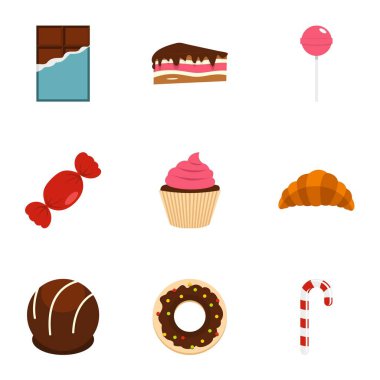 Farklı tatlı simge seti, düz stil