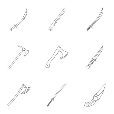 Soğuk silahları simge seti, anahat stili