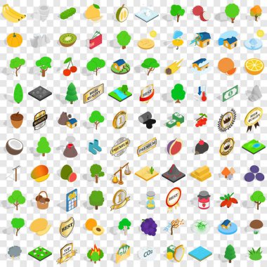 100 tarım Icons set, izometrik 3d stili