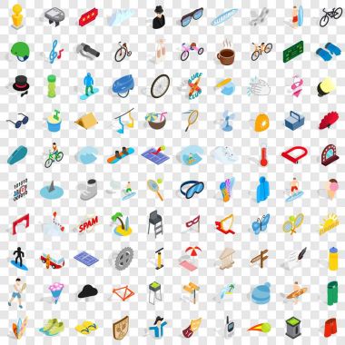 100 eğlence Icons set, izometrik 3d stili