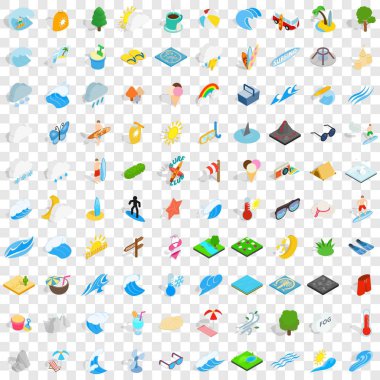 100 aqua Icons set, izometrik 3d stili