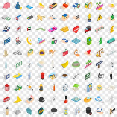 100 otomatik Icons set, izometrik 3d stili