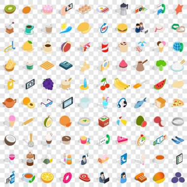 100 ekmek pişirme Icons set, izometrik 3d tarzı