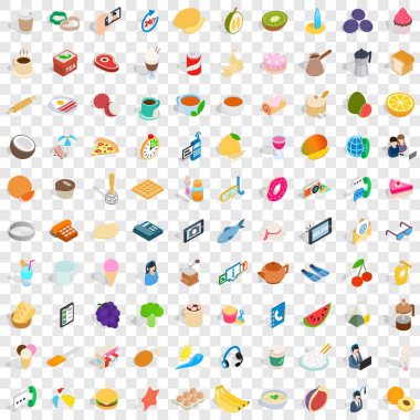 100 bakeshop Icons set, izometrik 3d stili