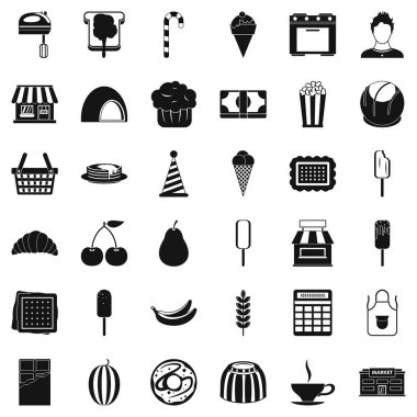 Lezzetli tatlı Icons set, basit tarzı