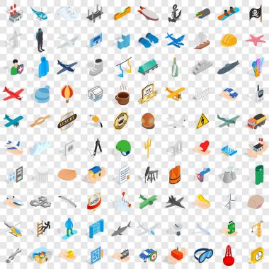 100 Icons set, izometrik 3d stil iptal et