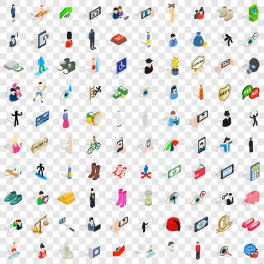 100 vücut Icons set, izometrik 3d stili