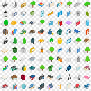 100 rahat ev Icons set, izometrik stili