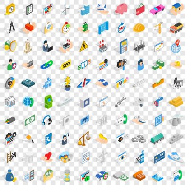 100 şirket Icons set, izometrik 3d stili