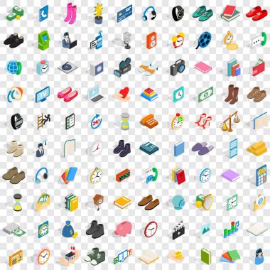 100 bağış Icons set, izometrik 3d stili