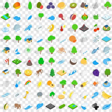 100 dünya Icons set, izometrik 3d stili