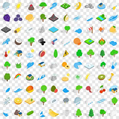 100 ekoloji Icons set, izometrik 3d stili